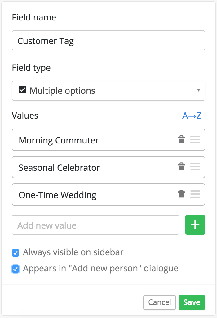 The completed custom fields for your customer profile