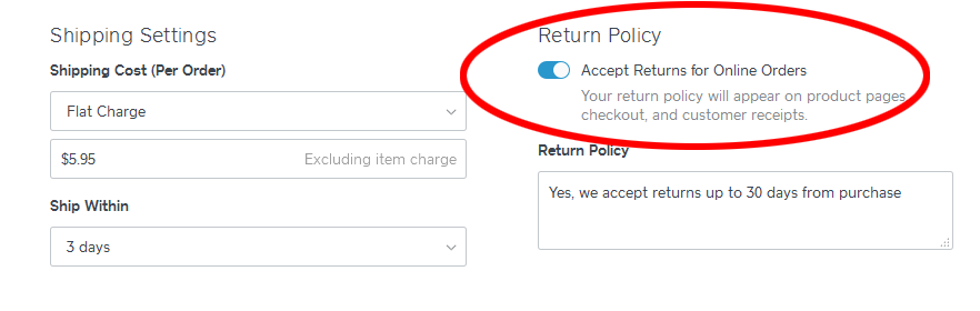 How to Set Up a Free Square Online Store - Returns settings