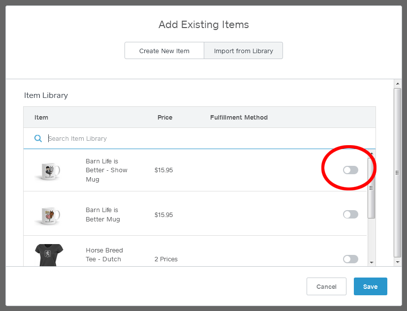 How to Set Up a Free Square Online Store - add from Square item library