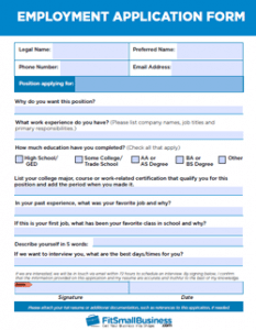 employment application form free job application form template sample