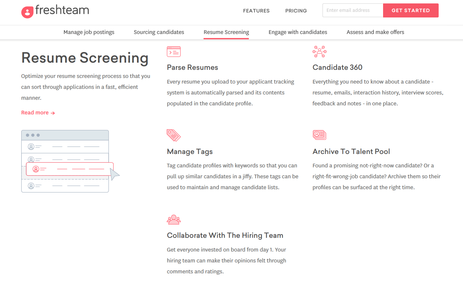 Resume Screening Screenshot from Freshteam