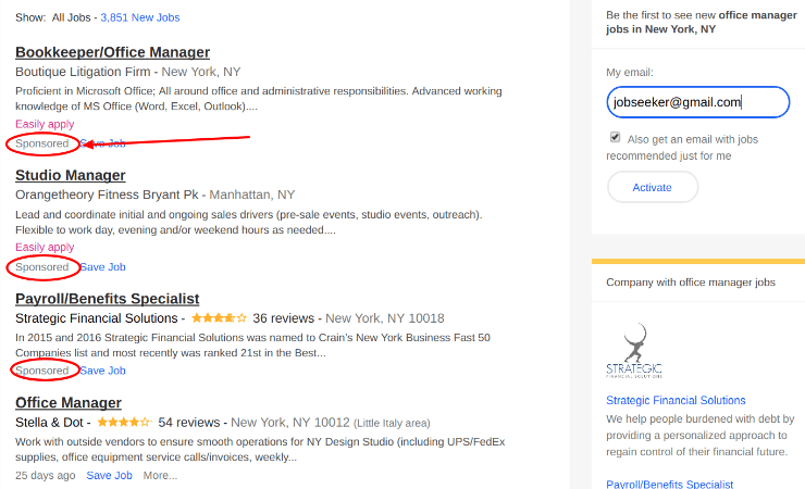 Indeed Job Postings that are Sponsored