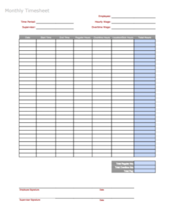 Monthly Timesheet Templates