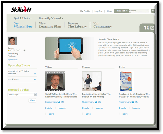 Skillsoft Learning Management System home page