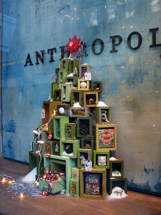 Anthropologie Box Tree Christmas Displays