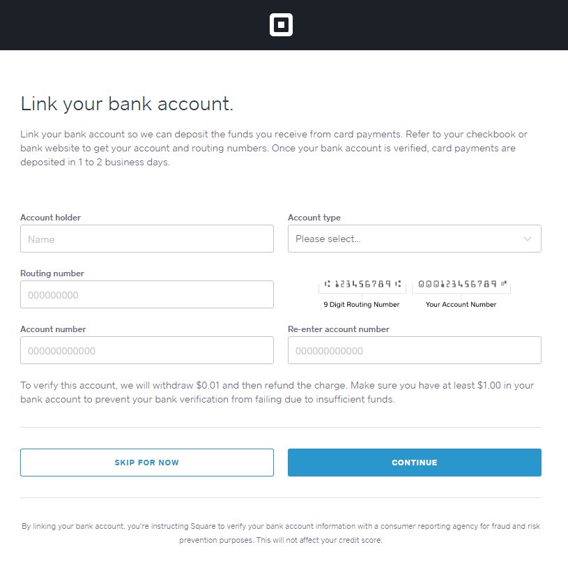 Square POS: Link your bank account