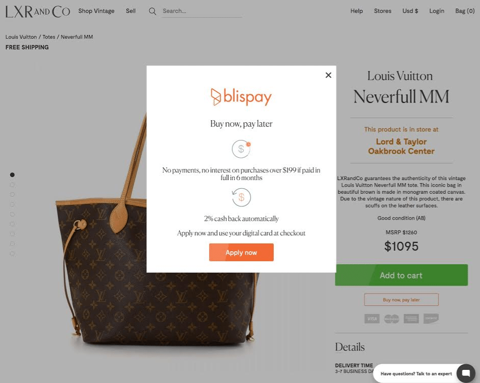 Blispay retail financing - easily display Blispay's financing option as website popups